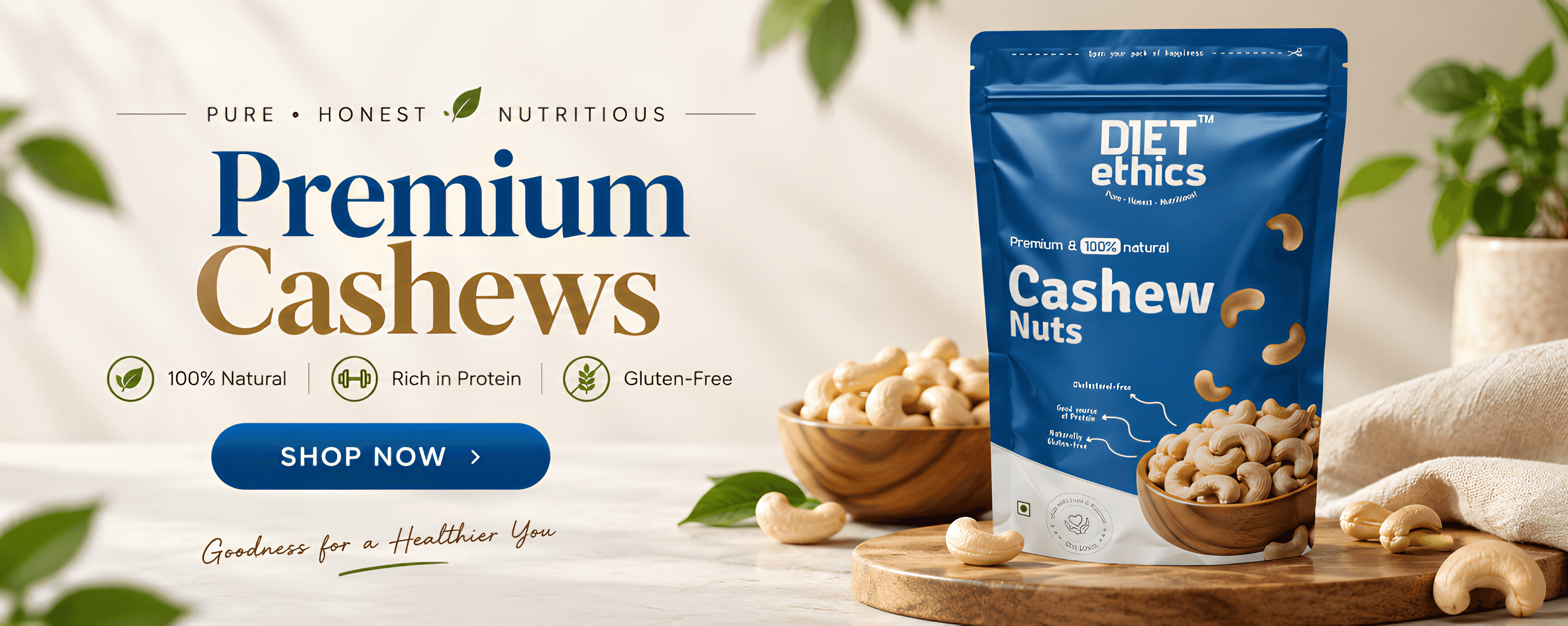 Diet Ethics Whole Cashew Nuts 200g – Creamy mineral-rich premium grade nuts