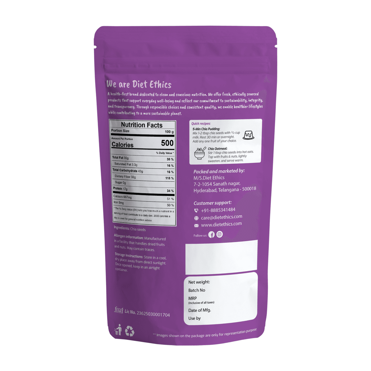 Whole chia seeds showing quality and natural color