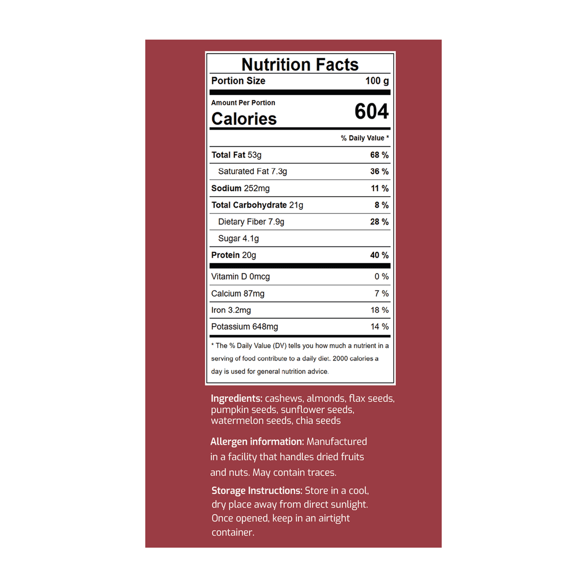 Mixed nuts and seeds trail mix showing variety and quality