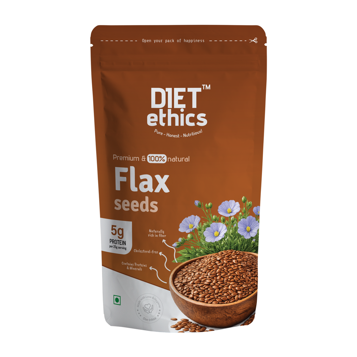 Diet Ethics Premium Flax Seeds 200g – Lignan-rich fiber for wellness support